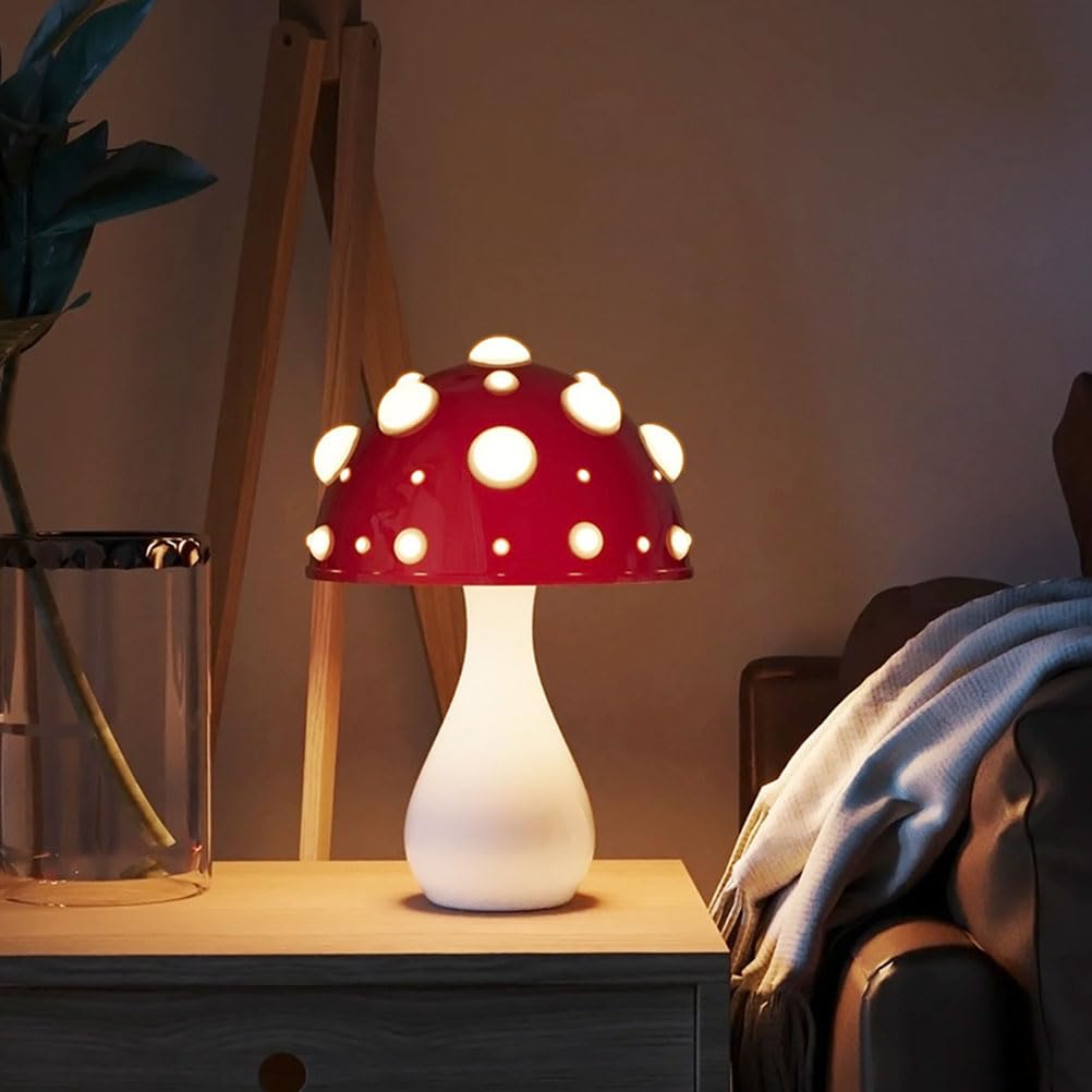 AoLa Pilz Tischlampe LED Dimmbare Mushroom Tischleuchte mit Kabel 3000K/ 4000K/ 6000K Pilz Lampe Moderne Giftige Pilze Design Nachttischlampe Deko Nachtlicht für Wohnzimmer Schlafzimmer,Weiß