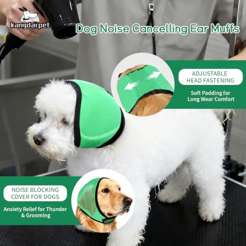 Image of Dog Ear Cover, Green, M (Head Size: 14 inch-19 inch) | Noise Protection & Anxiety Relief, Adjustable No Shake Ear Wrap