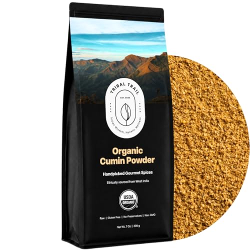 Tribal Trail Organic Ground Cumin Powder | 7.05 oz | USDA Organic &amp; Non-GMO | Ethically Sourced Spices from West India | Recyclable Kraft Bags | Best for Cooking, Seasoning &amp; Spice Blends