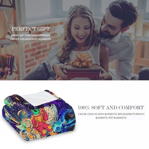 Kampdream KAMPDREAM-BLANKET-ASTRONAUT Funny Space Astronaut Alien Fleece Throw Blanket, Trippy Galaxy Universe Planets Cool Cozy Nap Blankets Gift For Teens Boys Sofa Bed Couch Chair Or Dorm Throws 50×60 Inches thumb #5