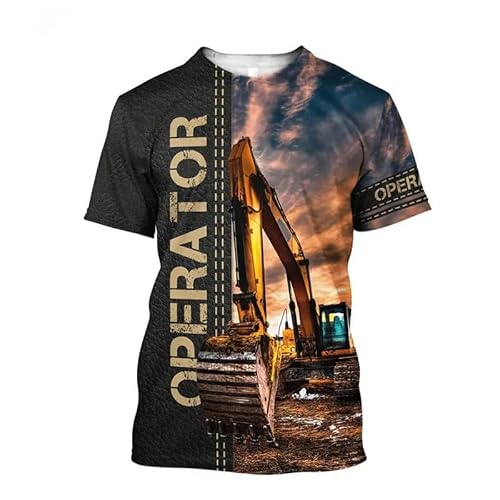 Famesale Women's # 1 Excavator Worker Clothing T-Shirts Men's 3D Printed Digger Operator T Shirt Fashion Short Sleeve Tops O Neck Male Pullover Tees