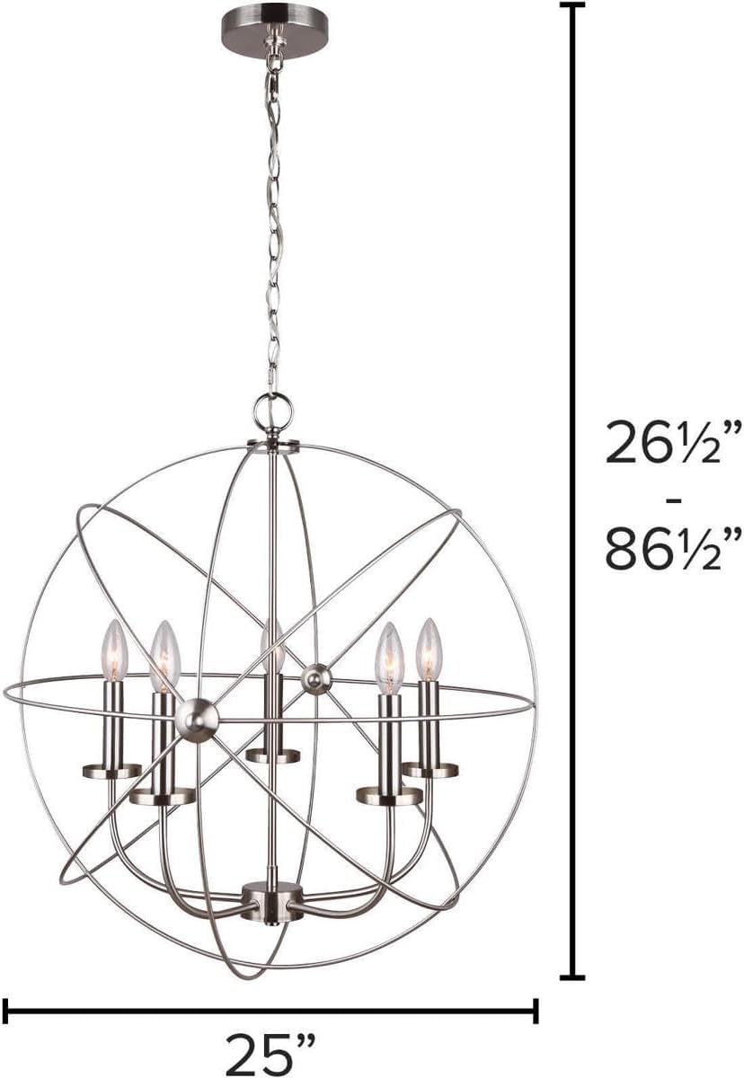 Canarm Summerside 5-Light Chain Chandelier, Brushed Nickel Finish with Transitional Design, Adjustable Ceiling Light for Dining Room or Entryway