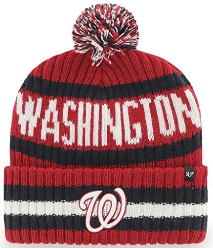 47 MLB Unisex-Adult Officially Licensed Primary Logo Bering Sport Knit Cuffed Pom Beanie Cold Weather Hat - Washington Nationals Red