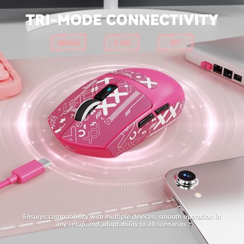 Image of MAMBASNAKE ATTACK SHARK G3PRO Wireless Gaming Mouse with RGB Magnetic Charging Dock,Tri-Mode-2.4G /USB-C Wired /BT, 25K DPI,PAW3311 Optical Sensor,59g Ultra Lightweight,Slip Grip Tape for PC /Mac(Red)