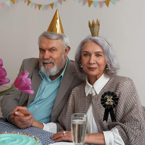 WOWOPA Happy 50th Birthday Pin, Cheers to 50 Years Old Birthday Black Corsage Rosette Button Tinplate Badge Pin Party Decorations - 1Pcs4