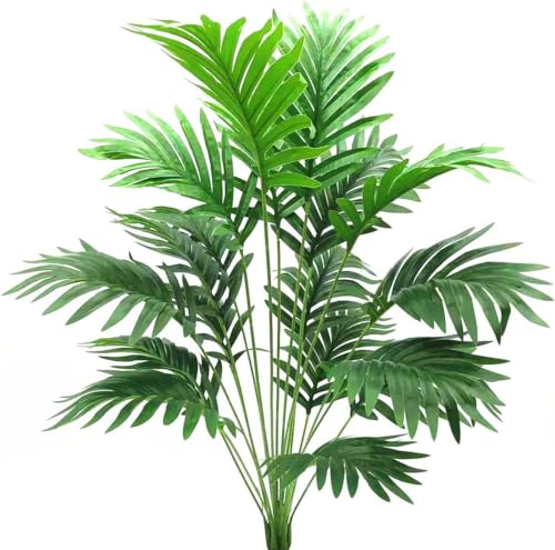 Image of Dekorly Plastic Artificial Palm Plants Leaves Faux Turtle Leaf Fake Monstera Tropical Large Palm Tree Leaves Outdoor Leaf Decorations | 26Inch Plants with Blackpot (Areca Plant)