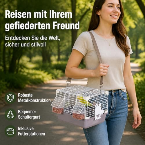UxicRuya Vogel Transportkäfig mit Praktischem Tragegriff Stabilen Metallpaneelen Mesh-belüftung Und Herausnehmbarer Bodenwanne für Vogelreise Pflege Haustiertransport, White-5