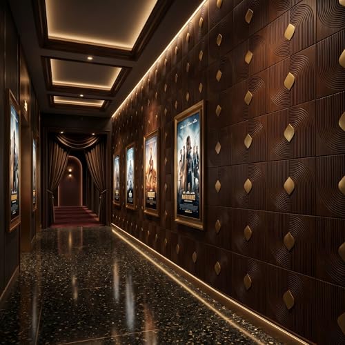Image of Kayra Decor 3D PVC Wall Panels with Acrylic Finish for Bedroom & Living Room, Curve Line Design Blackwood, 19.7 x 19.7 Inch, Pack of 12 (32.28 Sq Ft)