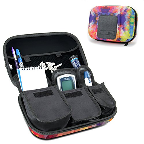 USA GEAR Organizador de Medicamentos de Viaje para Suministros para Diabéticos - Asimientos Sistema de Monitoreo de Glucosa, Jeringas, Viales de Insulina, Lancetas y más - Geométrico