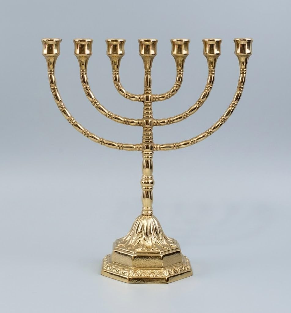 Arterameferro Menorah Chandelier religion juive en laiton poli, 7 branches, grand format