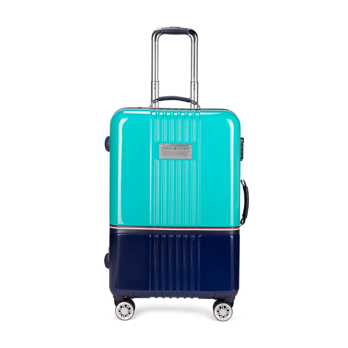 tommy hilfiger Twins Pro Medium Hard Luggage- Turq Blue&Navy |Check-in Trolley Bag with TSA Lock | 360° Spinner Double Wheels | Telescopic Handle| Polycarbonate Hardshell Suitcase| 67cm| 76L Capacity-picture-11