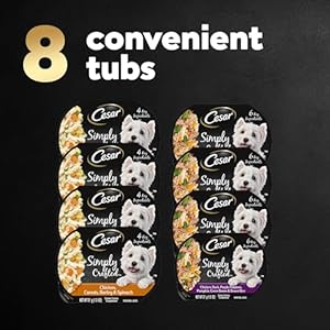 CESAR SIMPLY CRAFTED Grownup Moist Canine Meals Meal Topper Selection Pack, Rooster, Duck, Purple Potatoes, Pumpkin, Inexperienced Beans & Brown Rice and Rooster, Carrots, Barley & Spinach, 1.3 oz. Tubs, Pack of 8