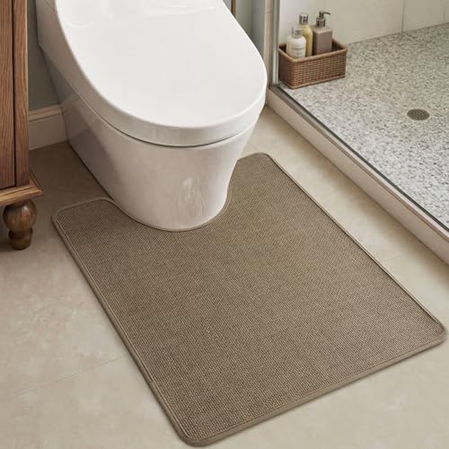 MontVoo Toilet Rugs U-Shaped, Ultra Thin Non Slip Contour Bathroom Rugs,Rubber Backing Washable Contour Bath Rugs for Toilet Mat,20''x24'',Khaki 20"x24" Khaki