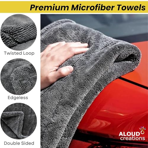 Image of ALOUD CREATIONS 1Pc Microfiber Cloth for Car Cleaning | 1200 GSM | Twisted Loop Super Absorbent Edgeless Design with Plush Pile | Double Sided Thick Lint Free Cloth for Drying & Detailing | 40x60cm