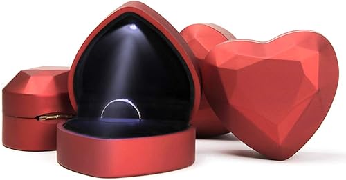 Miniatura 6 de Kakalote Caja de anillo con luz LED, caja de anillo en forma de corazón con luz, caja de regalo de exhibición de joyas, terciopelo para propuesta,