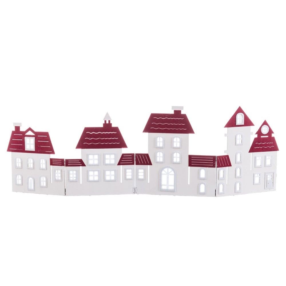 LOLAhome Valla de Navidad Decorada con Casas de contrachapado Blanca y roja de 96 cm