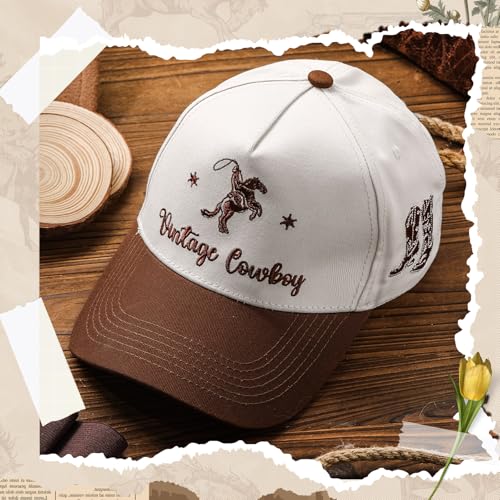 Image of JaGely Two Tone Western Cowboy /Cowgirl Trucker Hat for Women Men Gift Vintage Embroidered Country Baseball Cap