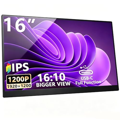 Image of 16 inch Portable Monitor 1200P 16:10 IPS Laptop Screen Extender, USB-C HDMI External Second Monitor with HDR, Built-in Stand & Speakers,VESA Compatible Portable Monitor for Laptop PC Mac Phone Xbox PS5