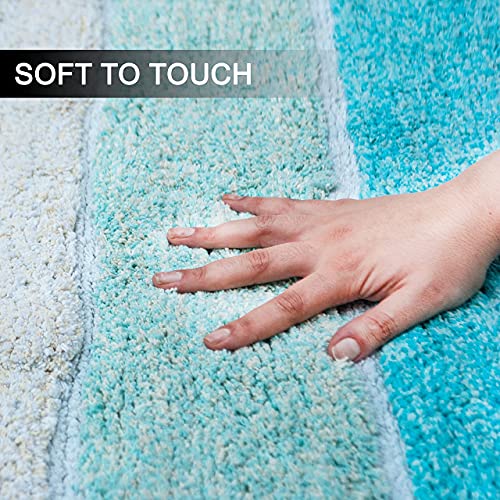 Chardin Home Cordural Stripe Bath Rug Runner With Skid Resistant Latex Spray Underneath.aqua Turquoise, 24" W X 60'' L #TOP4