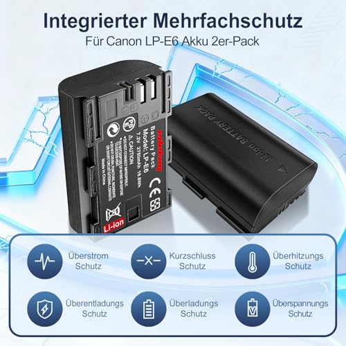 LP-E6 Battery for Canon EOS Camera: R7 5D Mark IV R5 R6 Mark II 90D Photography Enthusiasts 2Pack 2750mAh - Image 2