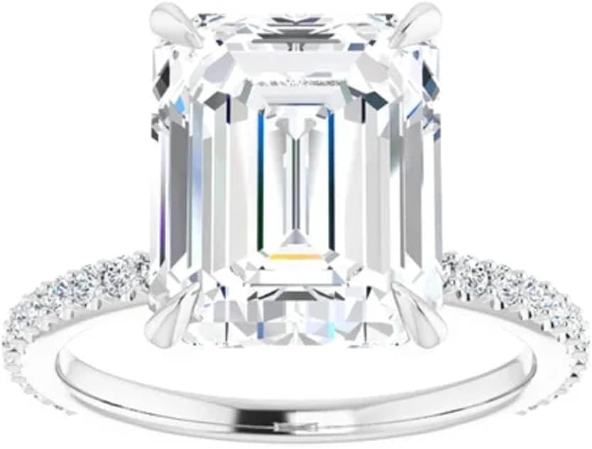 GOLDEN JEWEL 3-5CT Emerald Cut, VVS1 Colorless Moissanite, Engagement Ring Wedding Band Gold Silver Eternity Solitaire Anniversary Promise Gift, Diamond Engagement Ring