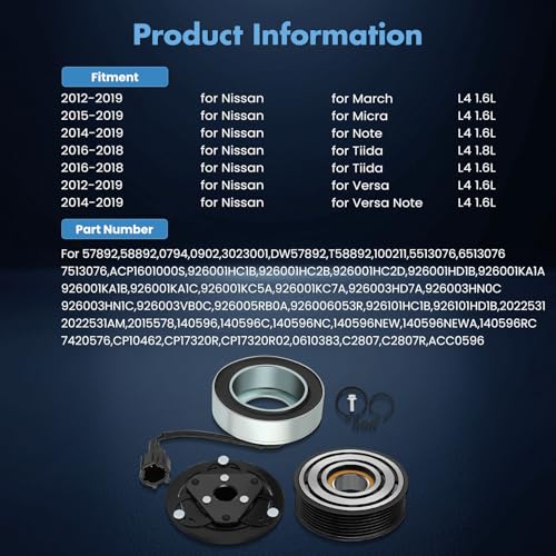 Image of ECCPP A /C Compressor Clutch for Nissan Versa Versa Note 1.6L 2012-2019