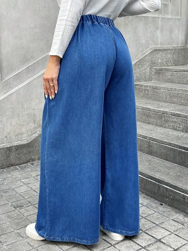 Baggy Wide Leg Jeans for Women Plus Size Loose Elastic Waist Long Denim Pants with Pockets Casual Drawstring2