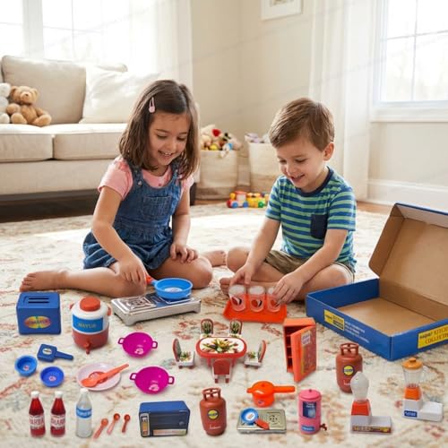 Image of SHAKTISM Super Kitchen 36 Pcs Mini Utensils & Plastic Non-Toxic Indian Kitchen Set for Kids | Stainless Steel Role Play Kitchen Toys with Chakla Belan | Pretend Play Master Chef Kitchen Set