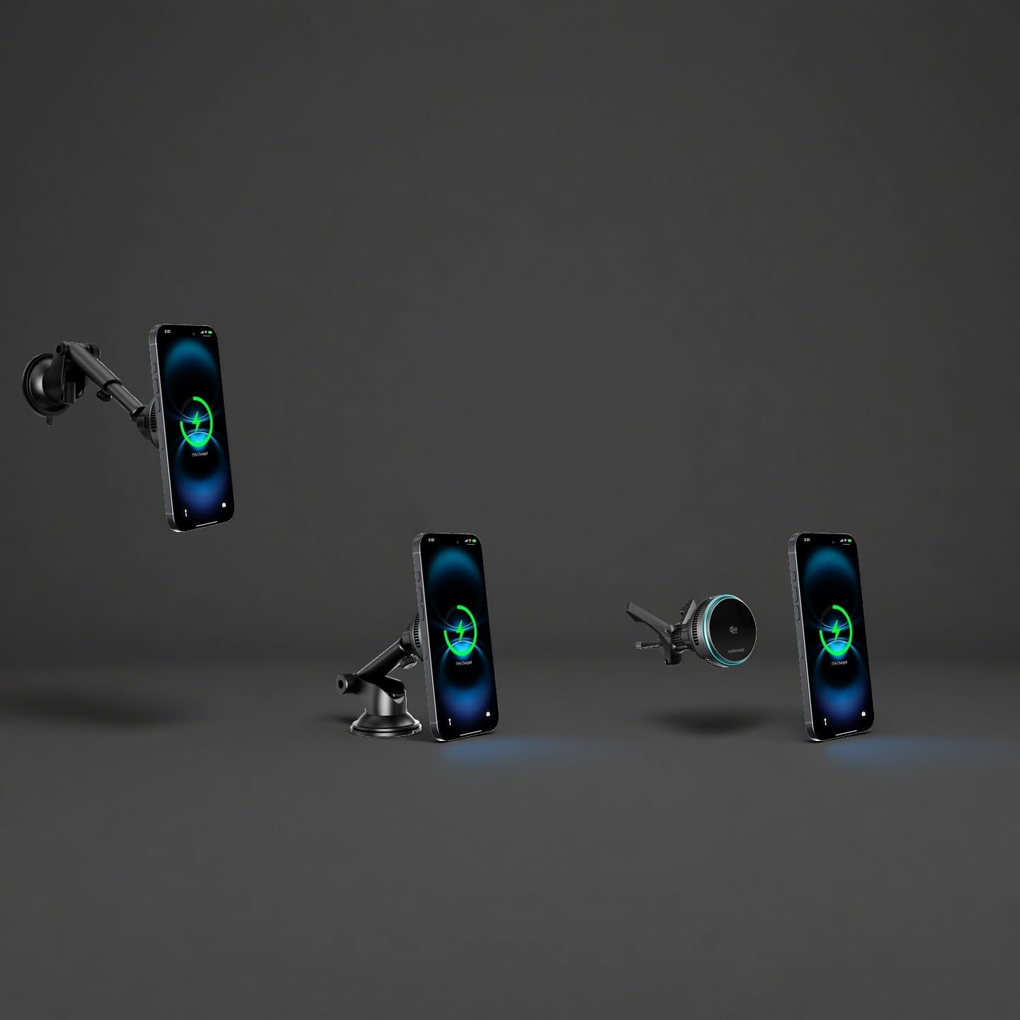 Cubenest SQ1C2 Qi2.2 kabelloses Auto-Ladegerät mit magnetischer Halterung, 25W, aktive Kühlung, USB-C, Schwarz