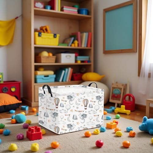 Image of Rectangular Baby Kids Storage Basket for Home Kitchen Girls Cute Storage Bin Organizer Shelf Book Room Decor(Flying Dinosaur)