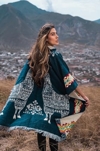 Image of Alpaca Mens Poncho with Hood - Cowboy Serape Western Poncho - Clint Eastwood Poncho for Men - Ecuadorian Cloak with Hood Men