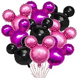 9Pcs Pink Mouse Party Foil Balloons, 27” Black, Rose Red, Pink Balloons, Cartoon Mouse Party, Baby Party, Girl Party, Kids Birthday Theme Party Decoration Supplies