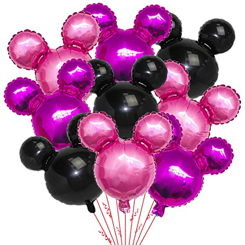 9Pack Minniemouse Party Aluminum Foil Balloons,27” Black,Rose Red, Pink Balloons For Minnie Party,Baby Shower,Girls Party Kids Birthday Theme Party Decoration Supplies #TOP13