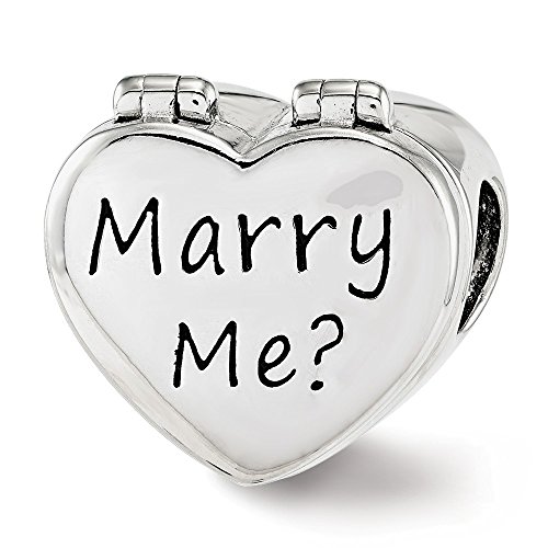 Solid 925 Sterling Silver Enamel Swarovski CZ Cubic Zirconia Marry Me Heart Bead Small Charm Tiny Pendant - 11mm x 13mm