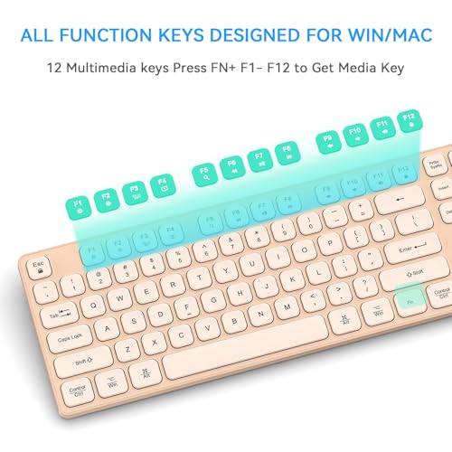 Image of Rechargeable Wireless Keyboard for Mac and Windows, Ultra Slim 2.4GHz Full-Size Keyboard with Low-Profile Quiet Keys, Compatible with PC, Laptop, Windows 11 /10 /8 /7 (Milk Tea)