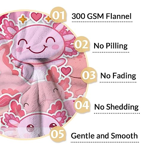 Girl Blanket - 50x60 Inches Personalized Cute Axolotl Throw - Pink Soft Fuzzy Blankets for Bed, Couch & Living Room