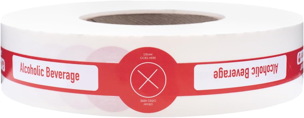 Alcohol to-Go Drink/Straw Tamper Evident Proof Seals for Food Safety - to-Go Drink Stickers with Secure, Easy to Peel Stickers, 0.625 x 10 Inch, 500 Total Labels on a Roll