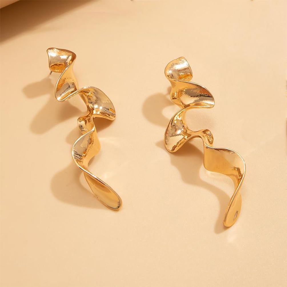 Gold Statement Wavy Irregular Geometric Curve Earrings for Women, Dainty Silver Exaggerated Twisted Shape Earring Minimalist Punk Party Prom Jewelry Gift - Image 6