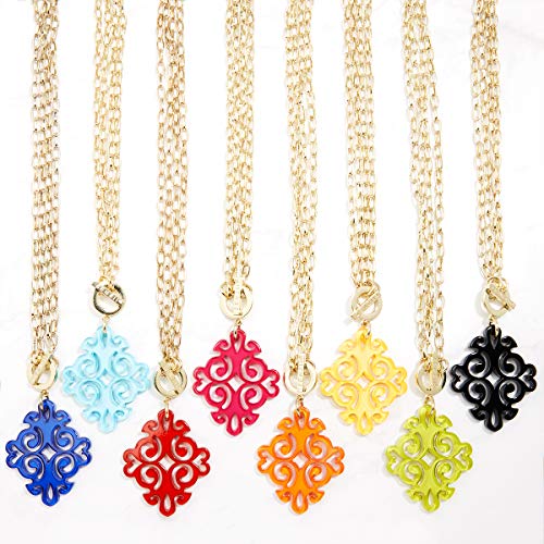 Zenzii Twirling Blossom Resin Pendant 2-In-1 Necklace With Toggle - Long Fashion Swirl Emblem Acrylic Charm With Gold Chain For Women (Red) #TOP3