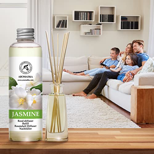 Jasmine Diffuser Refill, Natural Essential Jasmine Oil 6.8 Fl Oz (200Ml) - Fresh & Long Lasting Fragrance - Scented Reed Diffuser Oil - Reed Diffuser Oil Refill Jasmine - Air Fresheners #TOP3