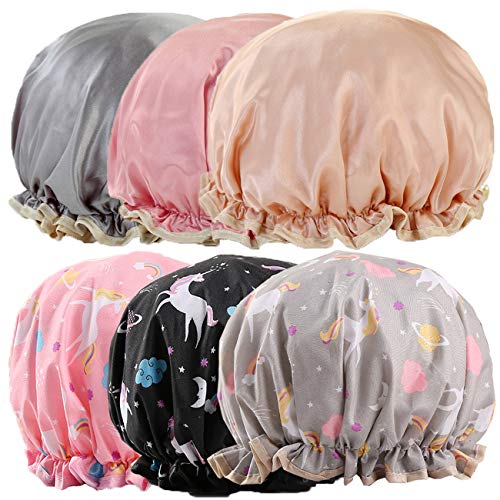 JSY Shower Caps Extra Large Waterproof & Adjustable Double Layer Reusable Bath Shower Cap for Women Spa, Hair Salon, Home Hotel Travel Use Two sizes are available（6pcs，12.6 in ，9.84in）