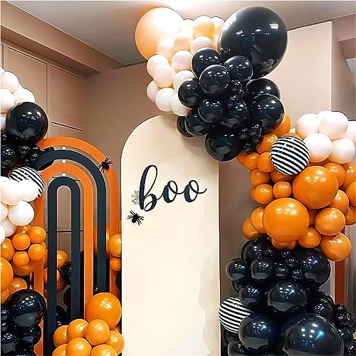 Image of 130pcs 18 /12 /10 /5 Inch Black and Orange Balloons Garland Arch Kit | Different Sizes Pack Latex Balloon for Birthday Graduation Halloween Party Decoration