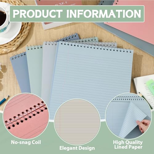 gisgfim 6 Pcs Neutral Top Bound Spiral Notebooks 8.5\" x 11\" College Ruled Aesthetic Legal Pad Steno Pads Colored Paper Assorted Covers Wirebound Notepad for Writing School Office Supplies - Thumbnail 3