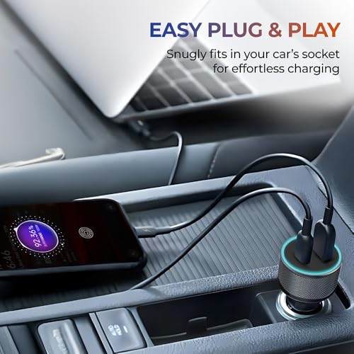 Image of myTVS 38W Fast Car Charger with Dual Output (Type C PD 20W & USB Qualcomm 3.0) with 3-in-1 Charging Cable, Quick Charge, Short-Circuit Protection, LED, Compatible with iPhone, Android, Tablet