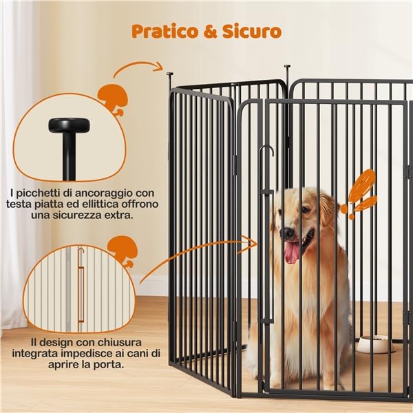Yaheetech Recinto per Cani 6 Pannelli 100 cm da Interno da Esterno, Cancelletto Box per Cani Gatti, Cancello Barriera Pieghevole in Metallo per Casa Giardino