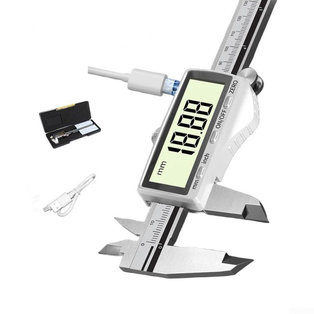 Messschieber aus Edelstahl, 150 mm, wiederaufladbar, elektronisches Messwerkzeug mit Zoll-MM-Umwandlung (300 mmF)