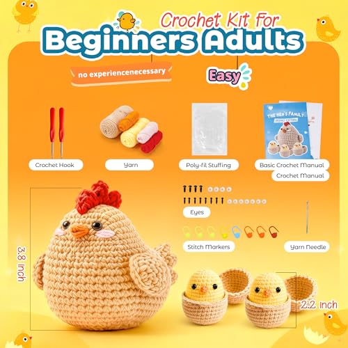 Image of Joyclub Crochet Kit for Beginners 4 Chicken Family with Video for Adults
