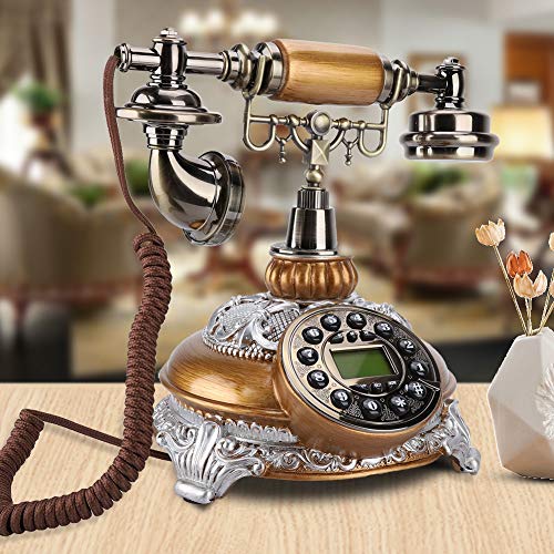 Bindpo Antique Landline with Caller ID,IDS-8675D Resin & Metal Old Fashioned Retro Corded Phones Support FSK/DTMF Dual System for Home Hotel Office Decor