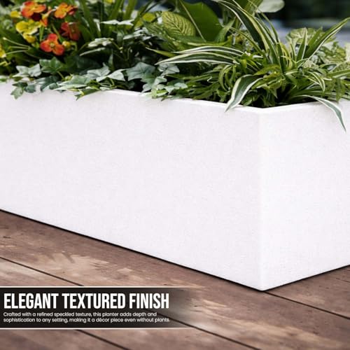 Image of Go Hooked Recta R White Planter Pot (21x8 Inch) | Big Size Outdoor & Indoor Pot for Plants | Modern Design Lightweight & Durable Rectangle Rectangle Polymer Flower Pot for Balcony, Terrace & Garden