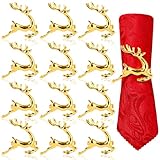 LOMIMOS 12 Stück Weihnachten Rentier Servietten Ringes,Golden Metall Elch Serviettenhalterür Weihnachten Abendessen Party Thanksgiving Party Urlaub Hochzeit Tischdekoration